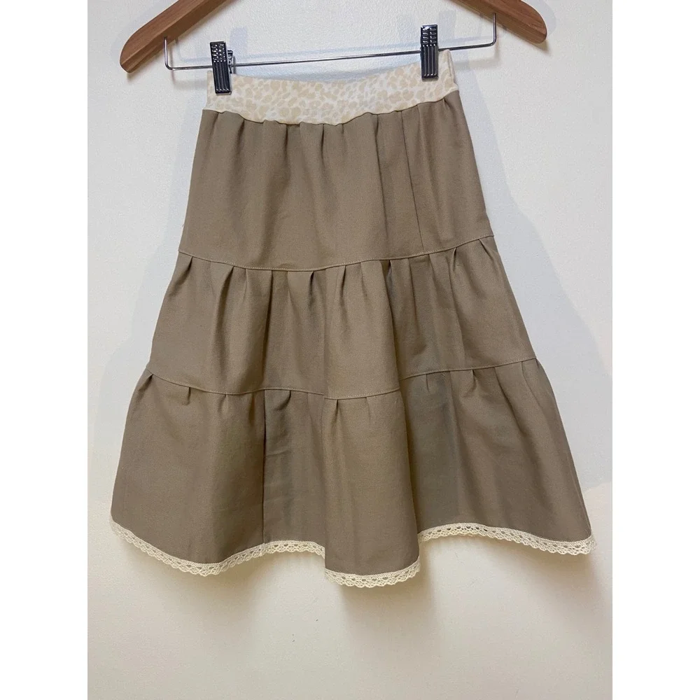 Girls Midi Mom and Pop's Kids Skirt Size 6 Brown Western Upcycled Cotton Twill